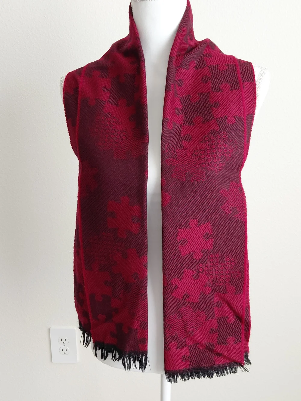 Red & Black Jacquard Wool Scarf for Men